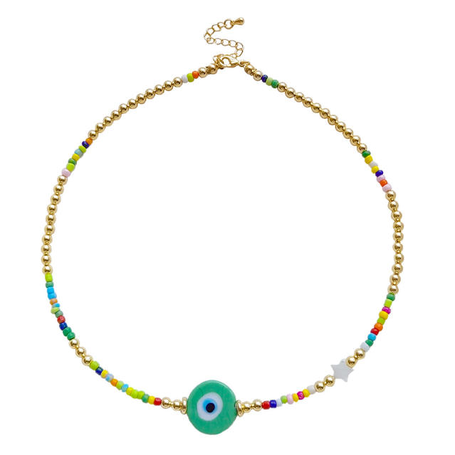 Summer colorful evil eye seed bead choker necklace