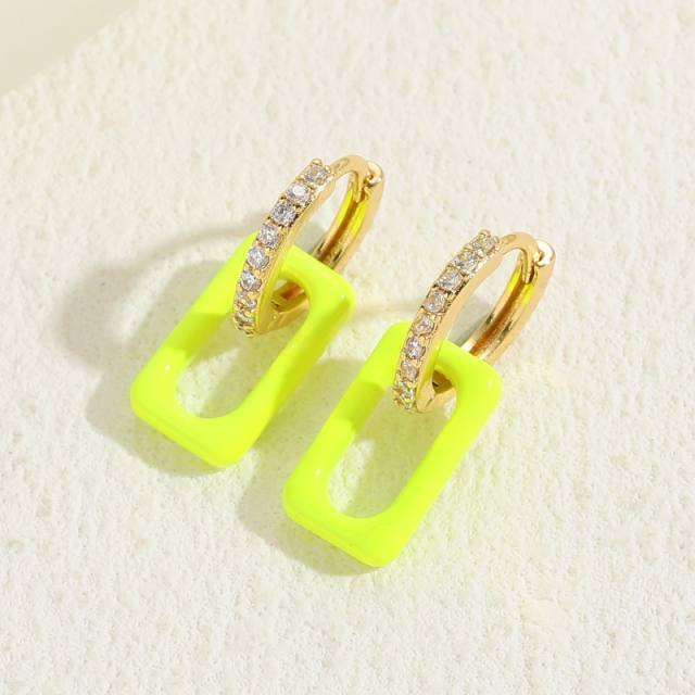 Summer colorful geometric acrylic gold plated copper huggie earrings