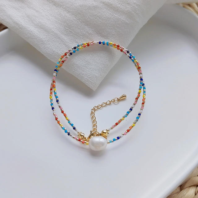 Boho water pearl colorful seed bead choker necklace