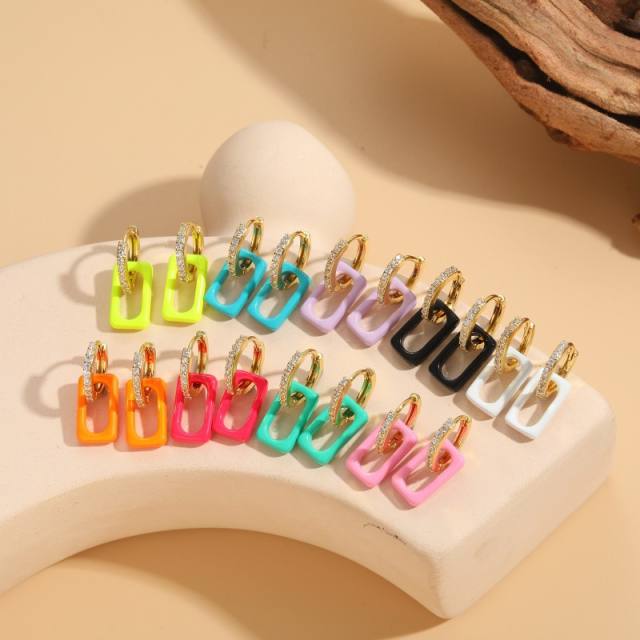 Summer colorful geometric acrylic gold plated copper huggie earrings