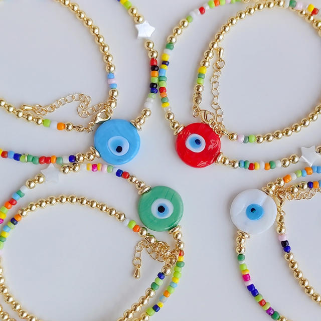 Summer colorful evil eye seed bead choker necklace