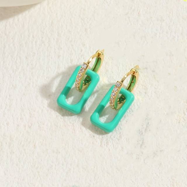 Summer colorful geometric acrylic gold plated copper huggie earrings