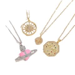 Dainty enamel coin pendant real gold plated copper necklace