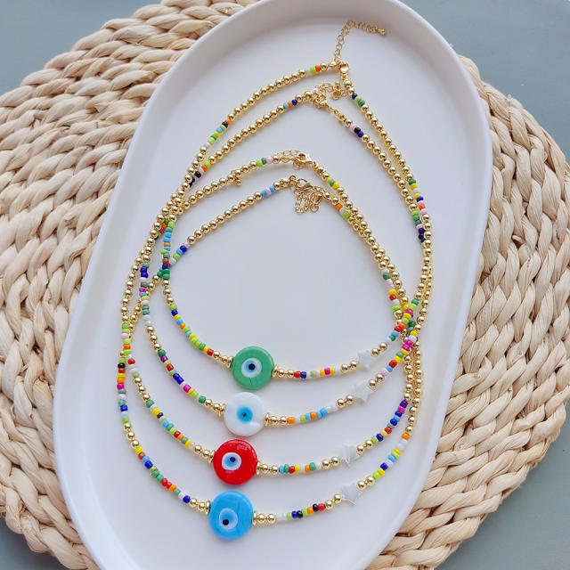 Summer colorful evil eye seed bead choker necklace