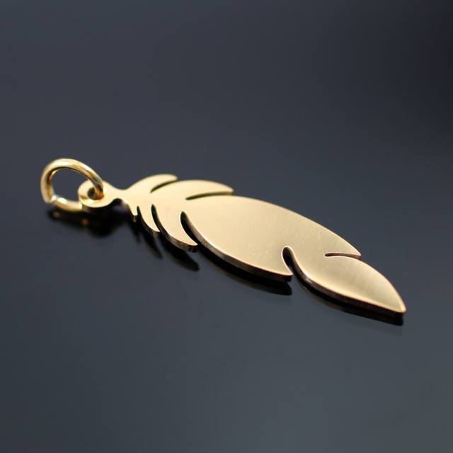 18K gold plated chic feather stainless steel pendant