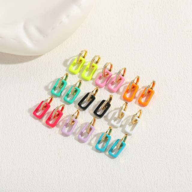 Summer colorful geometric acrylic gold plated copper huggie earrings