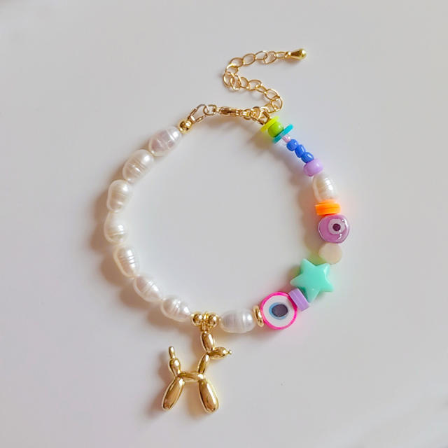 Summer funny balloon puppy charm water pearl bead bracelet