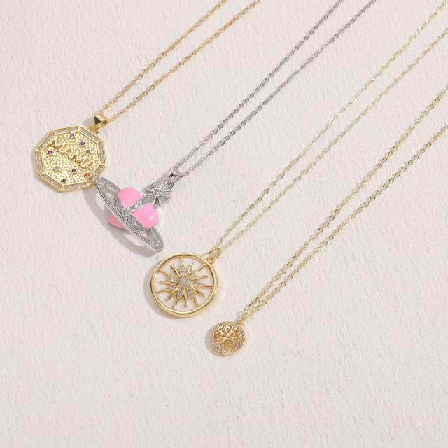 Dainty enamel coin pendant real gold plated copper necklace