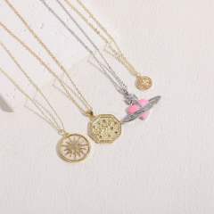 Dainty enamel coin pendant real gold plated copper necklace