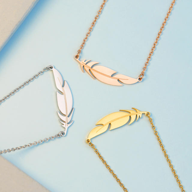 Daity feather stainless steel necklace