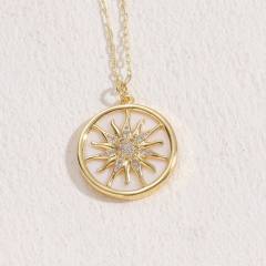 Dainty enamel coin pendant real gold plated copper necklace