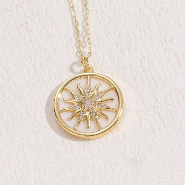 Dainty enamel coin pendant real gold plated copper necklace