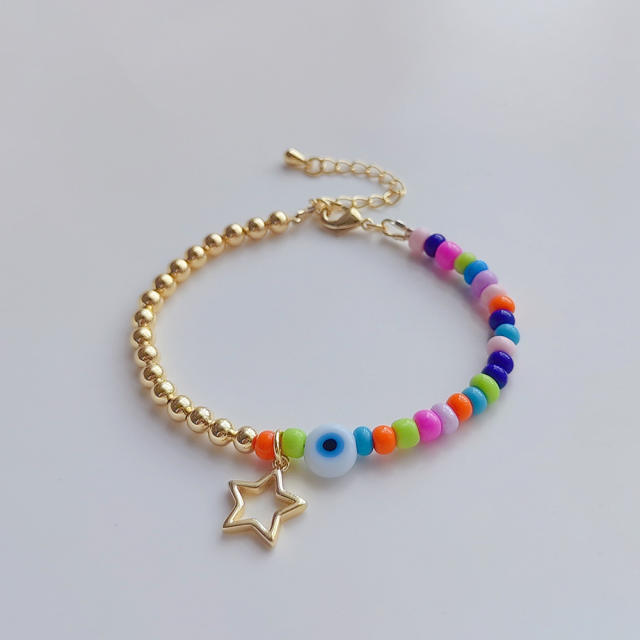 18k gold plated copper bead seed bead star charm bracelet