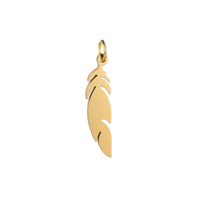 18K gold plated chic feather stainless steel pendant