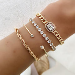 4pcs punk trend emerald rhinestone rope chain bracelet set