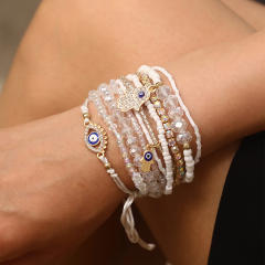Boho acrylic bead evil eye bracelet set