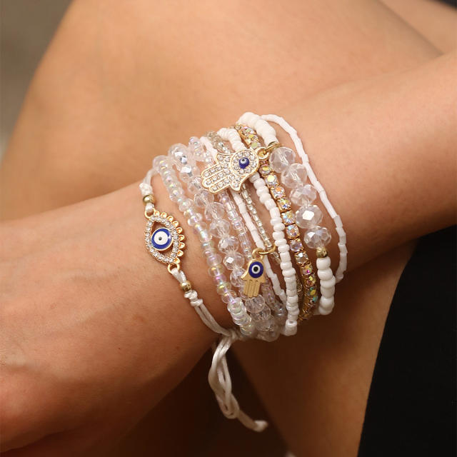 Boho acrylic bead evil eye bracelet set