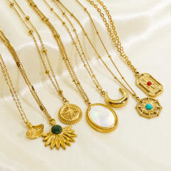 INS easy match dainty moon card coin pendant stainless steel necklace