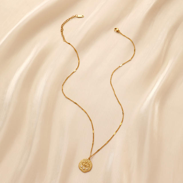 Dainty evil eye stainless steel necklace coin necklace