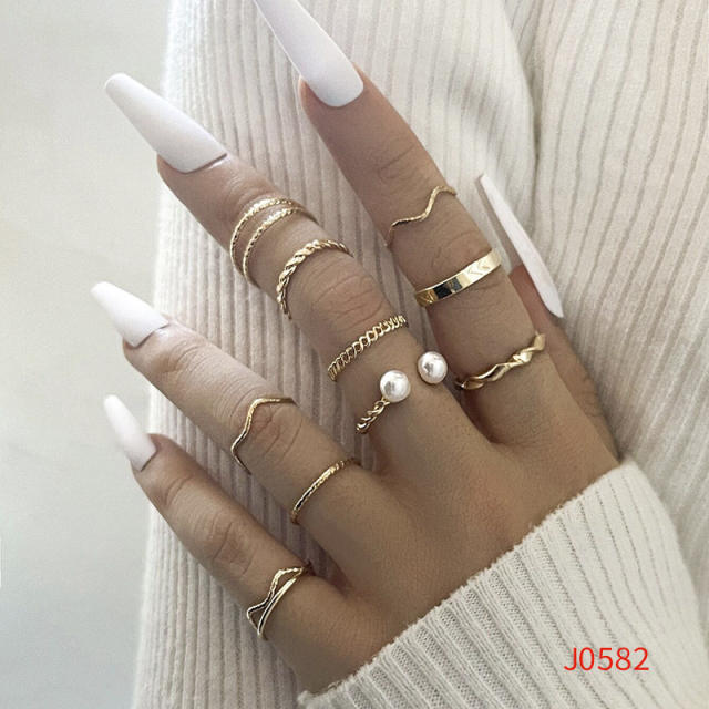 22pcs gold silver color pearl bead stackable rings set