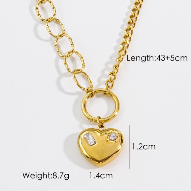 INS Natural stone letter heart pendant stainless steel necklace