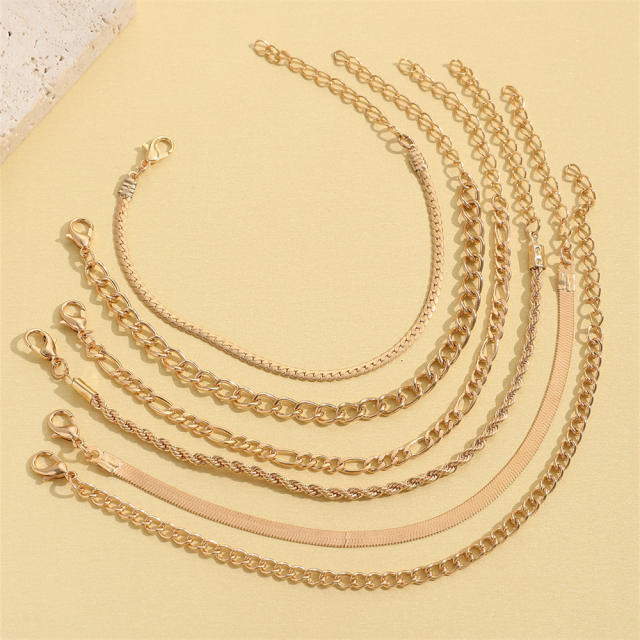 6pcs vintage rope chain snake chain bracelet set