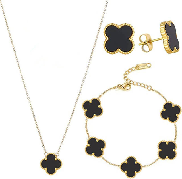 Classic hot sale colorful clover stainless steel necklace set
