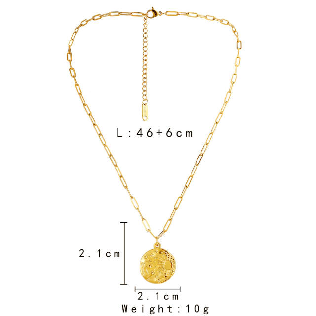 Dainty sun moon round pendant coin necklace stainless steel necklace