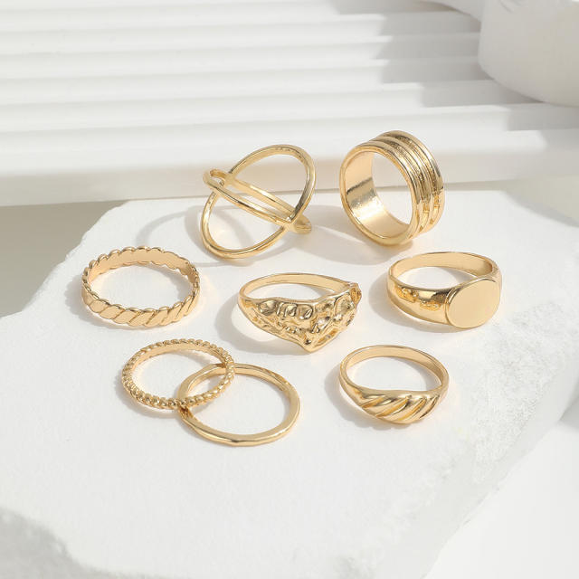 8pcs gold color metal stackable rings for women