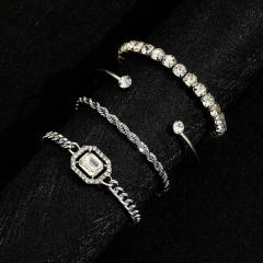 4pcs punk trend emerald rhinestone rope chain bracelet set