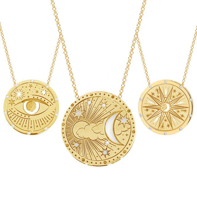 Vintage evil eye sunshine coin necklace stainless steel necklace