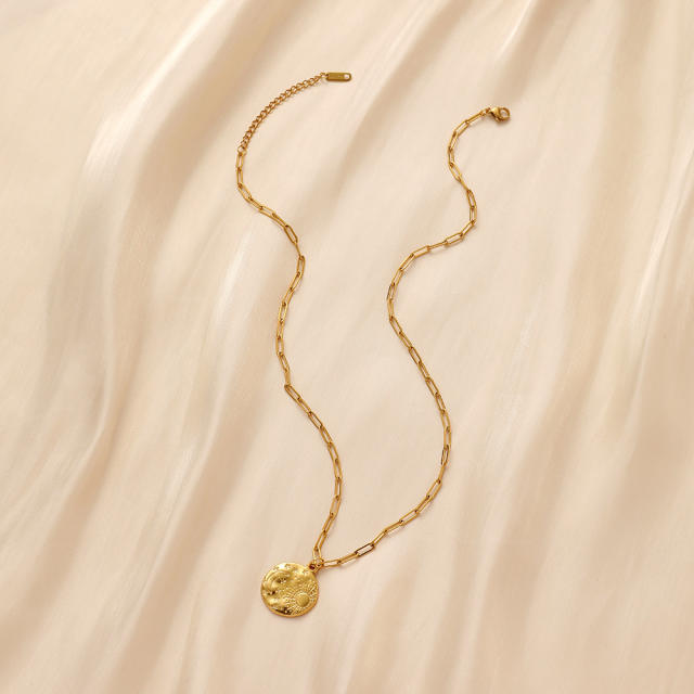 Dainty sun moon round pendant coin necklace stainless steel necklace