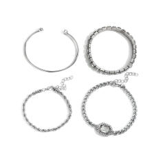 4pcs punk trend emerald rhinestone rope chain bracelet set