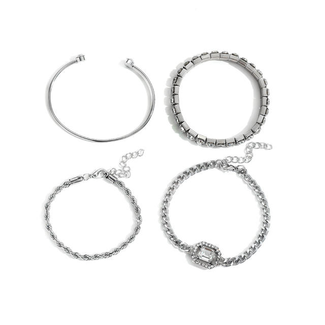4pcs punk trend emerald rhinestone rope chain bracelet set