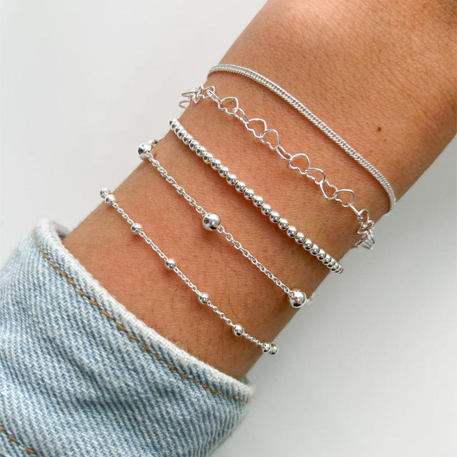 5pcs silver color easy match chain bracelet set