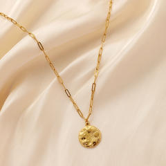 Dainty sun moon round pendant coin necklace stainless steel necklace