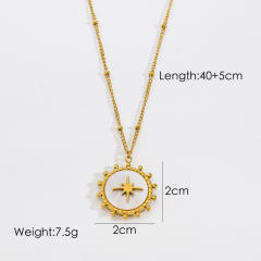 14K enamel moon coin pendant stainless steel necklace