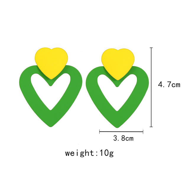 Summer fresh green color hollow out heart dangle earrings for women