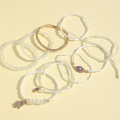 Boho acrylic bead evil eye bracelet set