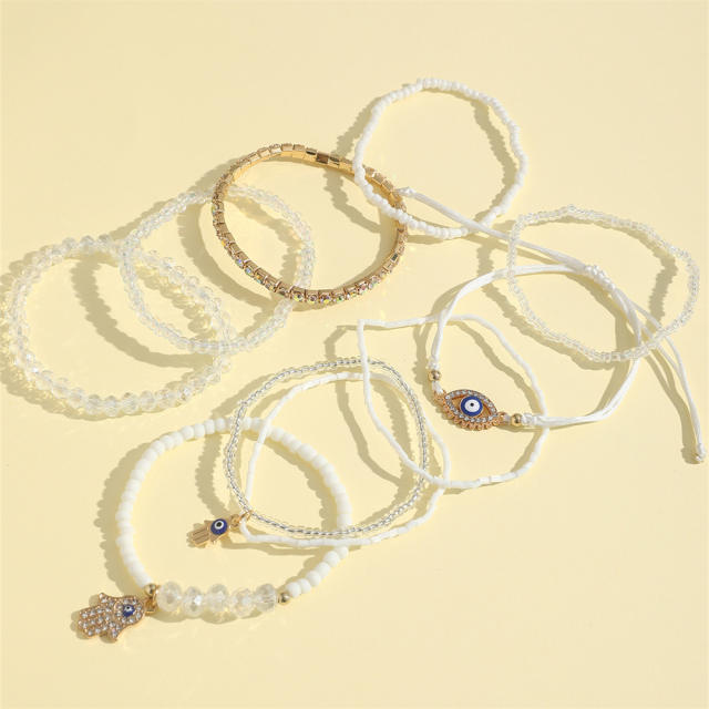 Boho acrylic bead evil eye bracelet set