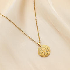 Dainty Easy match zodiac coin pendant stainless steel necklace