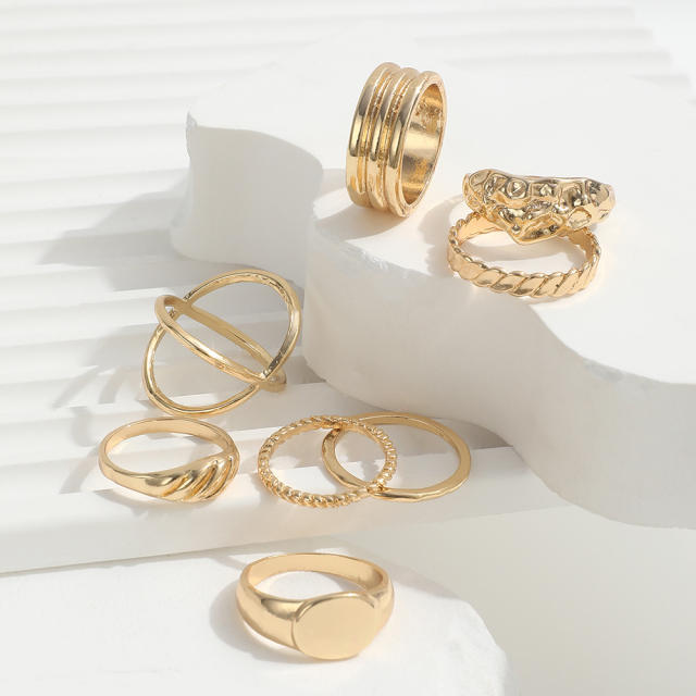 8pcs gold color metal stackable rings for women