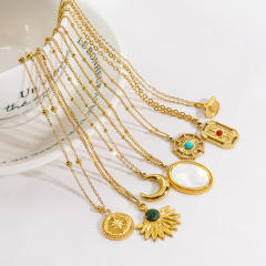 INS easy match dainty moon card coin pendant stainless steel necklace
