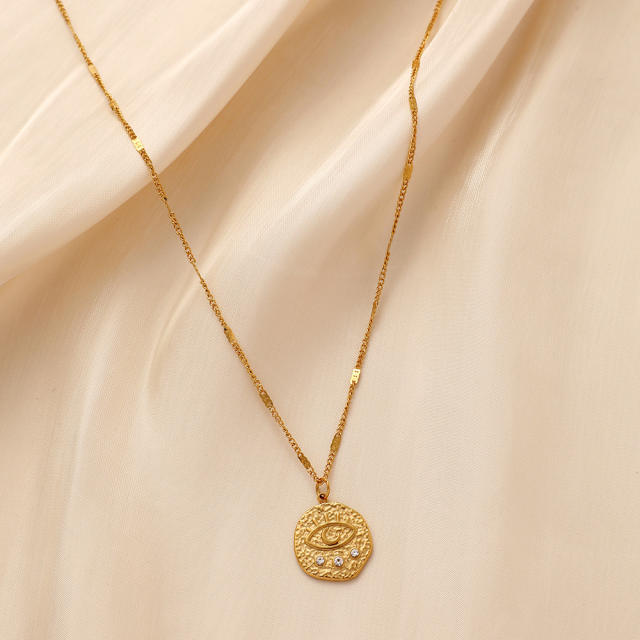 Dainty evil eye stainless steel necklace coin necklace