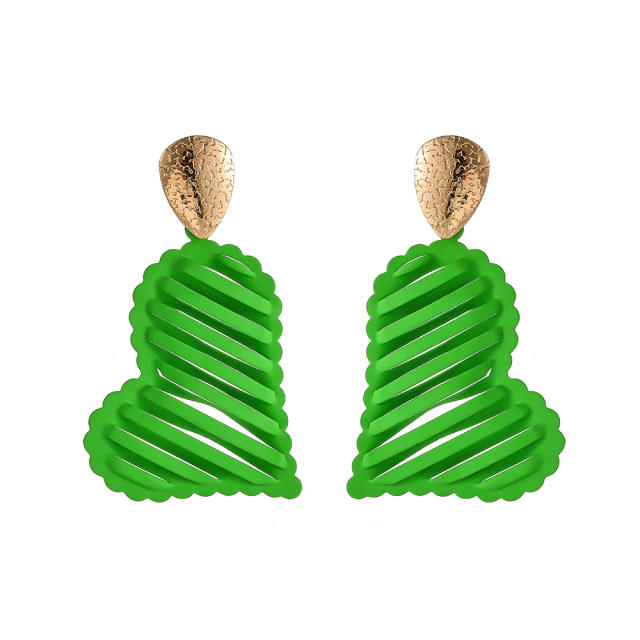 Chuny stereo hollow heart green color dangle earrings