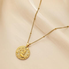 Dainty Easy match zodiac coin pendant stainless steel necklace