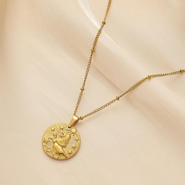 Dainty Easy match zodiac coin pendant stainless steel necklace
