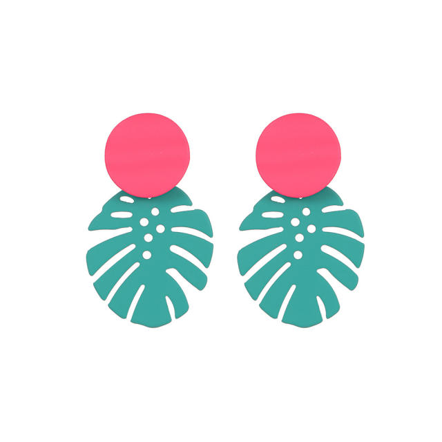 Summer color matching palma leaf earrings