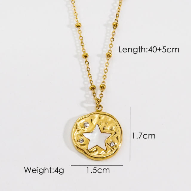 Easy match natual stone coin pendant stainless steel necklace