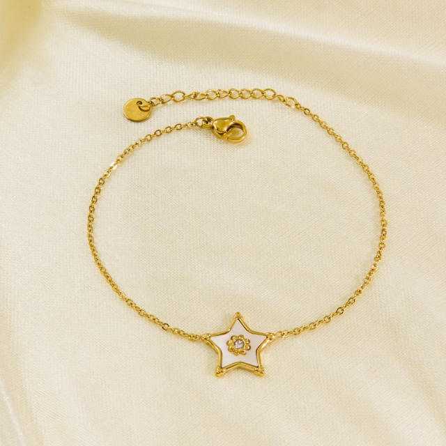 14KG white mother shell series star evil eye heart stainless steel bracelet